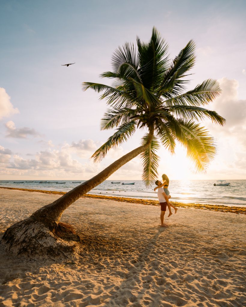 How To Take Stunning Travel Photos as a Couple - Renee Roaming - Tulum Mexico Palm Tree