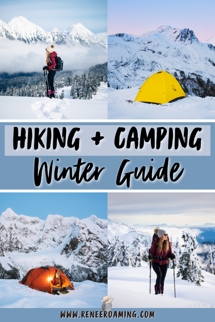 Winter hiking guide Winter hiking and camping can be absolutely magical… but it can also be challenging! It comes down to being prepared, ensuring you have the right gear, and researching the conditions. This guide shares with you all the essentials for getting out winter hiking and backpacking, including how to research, plan ahead, and what gear to use. | Winter hiking | Hiking in winter | Backpacking in winter | Winter backpacking | #winterhiking #hikinginwinter