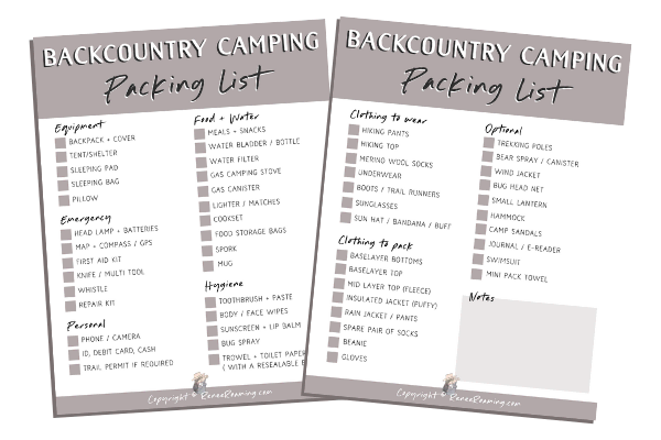 Backcountry Camping Packing List Free Download - Renee Roaming