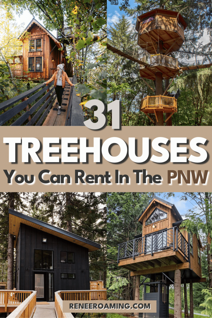 Who doesn't love a cozy weekend getaway?! I've rounded up the ultimate list of treehouses you can rent in the Pacific Northwest so that you can plan the perfect escape. This list of Pacific Northwest treehouses includes everything from cozy cabins with steamy outdoor hot tubs to charming treehouses straight out of storybooks. Perched high above the ground, these dreamy treehouses have views for days, and will bring your adventures to new heights! #Treehouse #PNW