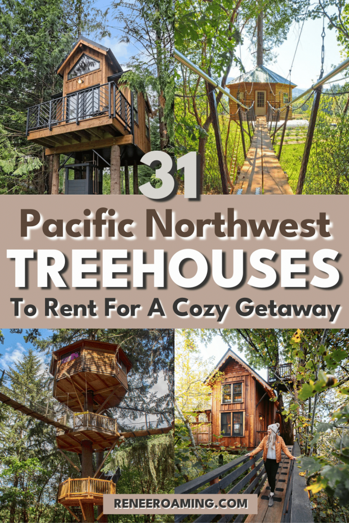 Who doesn't love a cozy weekend getaway?! I've rounded up the ultimate list of treehouses you can rent in the Pacific Northwest so that you can plan the perfect escape. This list of Pacific Northwest treehouses includes everything from cozy cabins with steamy outdoor hot tubs to charming treehouses straight out of storybooks. Perched high above the ground, these dreamy treehouses have views for days, and will bring your adventures to new heights! #Treehouse #PNW