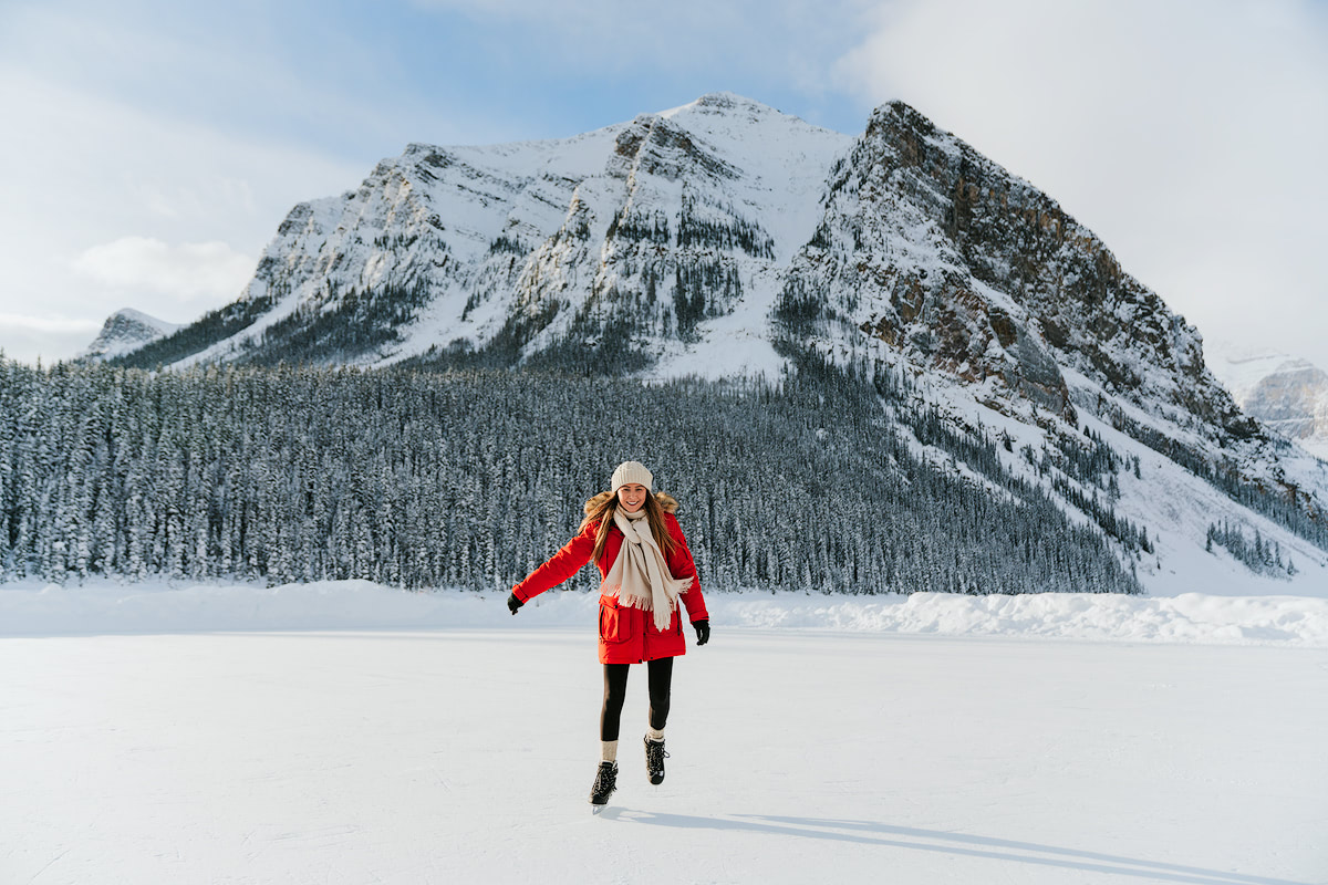 9 Best Winter Adventures in Banff Canadia - Ice Skating Lake Louise Renee Roaming